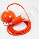 Hanging Lamp, pendel fabric cable Orange RM15 2mt. Orange Metal Rose and Lampholder.