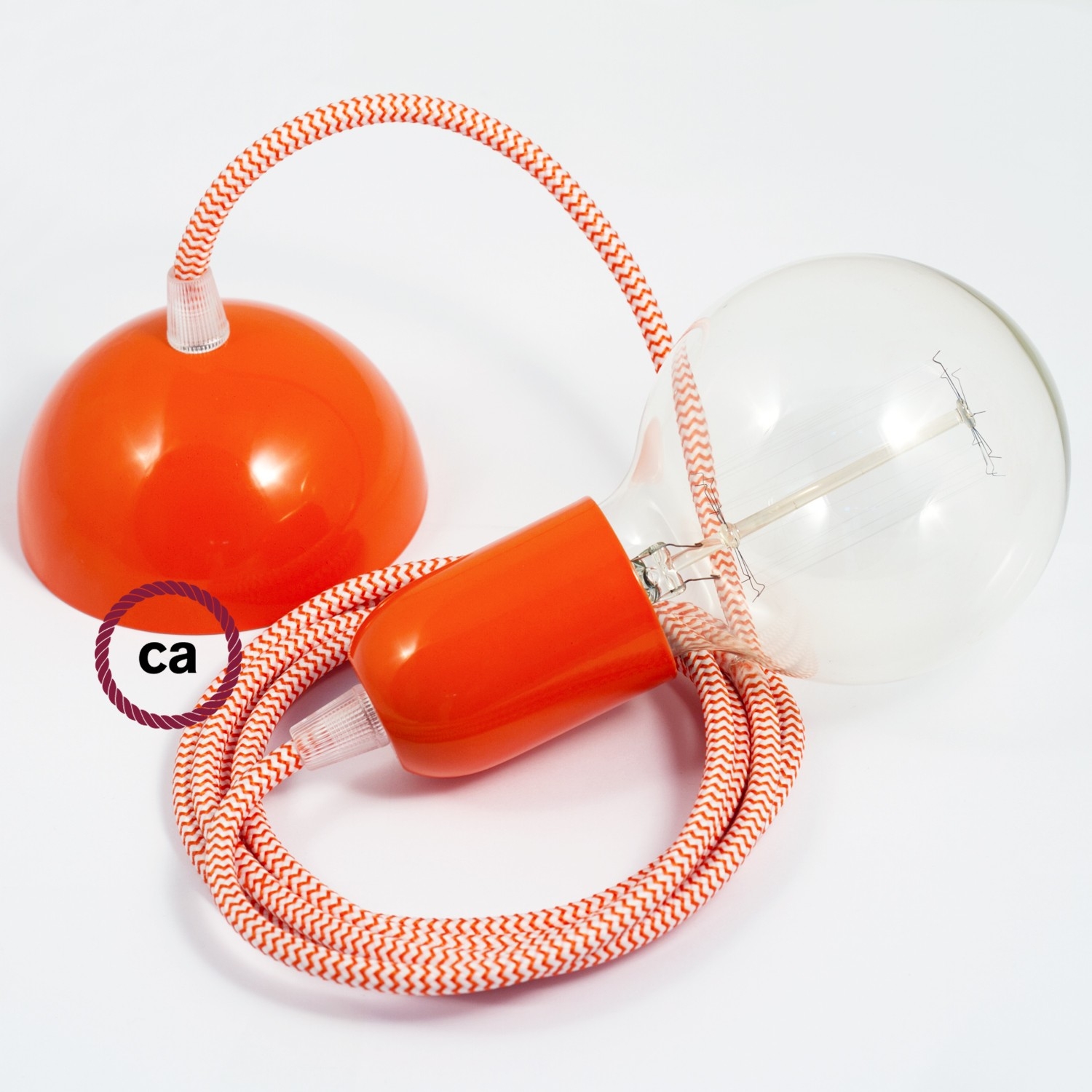 Hanging Lamp, pendel fabric cable ZigZag Orange RZ15 2mt. Orange Metal Rose and Lampholder.