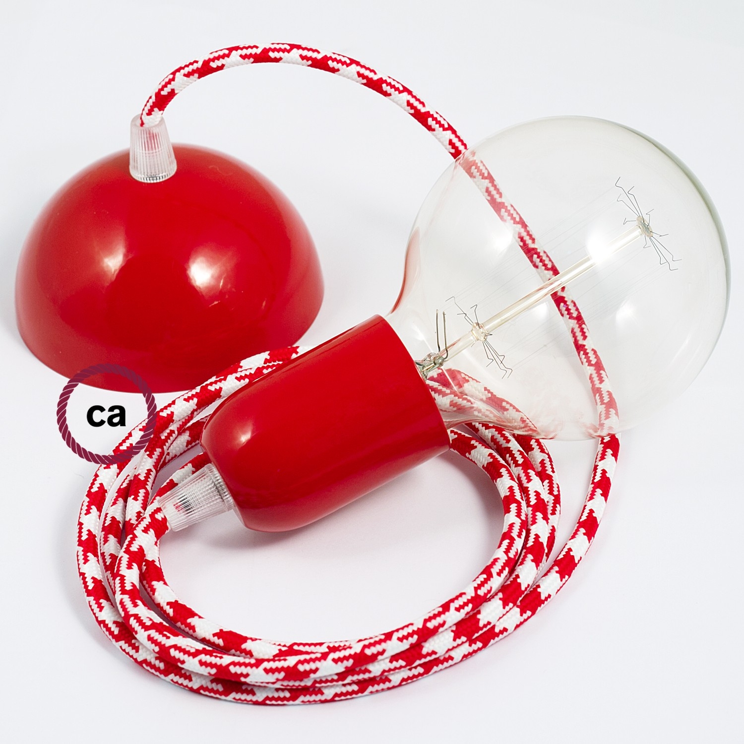 Hanging Lamp, pendel fabric cable Bicolored Red TO207 2mt. Red Metal Rose and Lampholder.