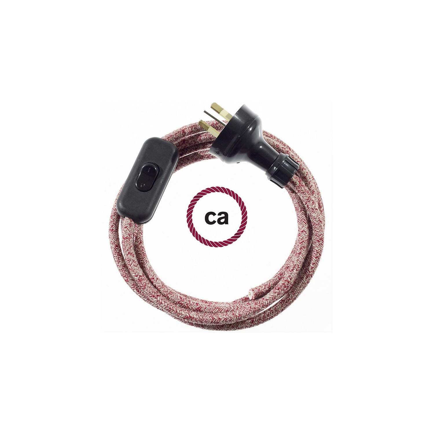 Wiring Red Glittering Natural Linen textile cable RS83 - 1.80 mt