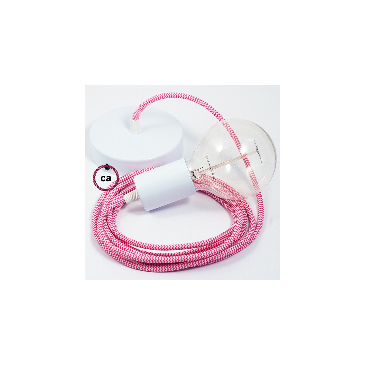 Single Pendant, suspended lamp with ZigZag Fuchsia textile cable RZ08