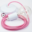 Single Pendant, suspended lamp with ZigZag Fuchsia textile cable RZ08