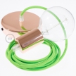 Single Pendant, suspended lamp with Green Fluo textile cable RF06