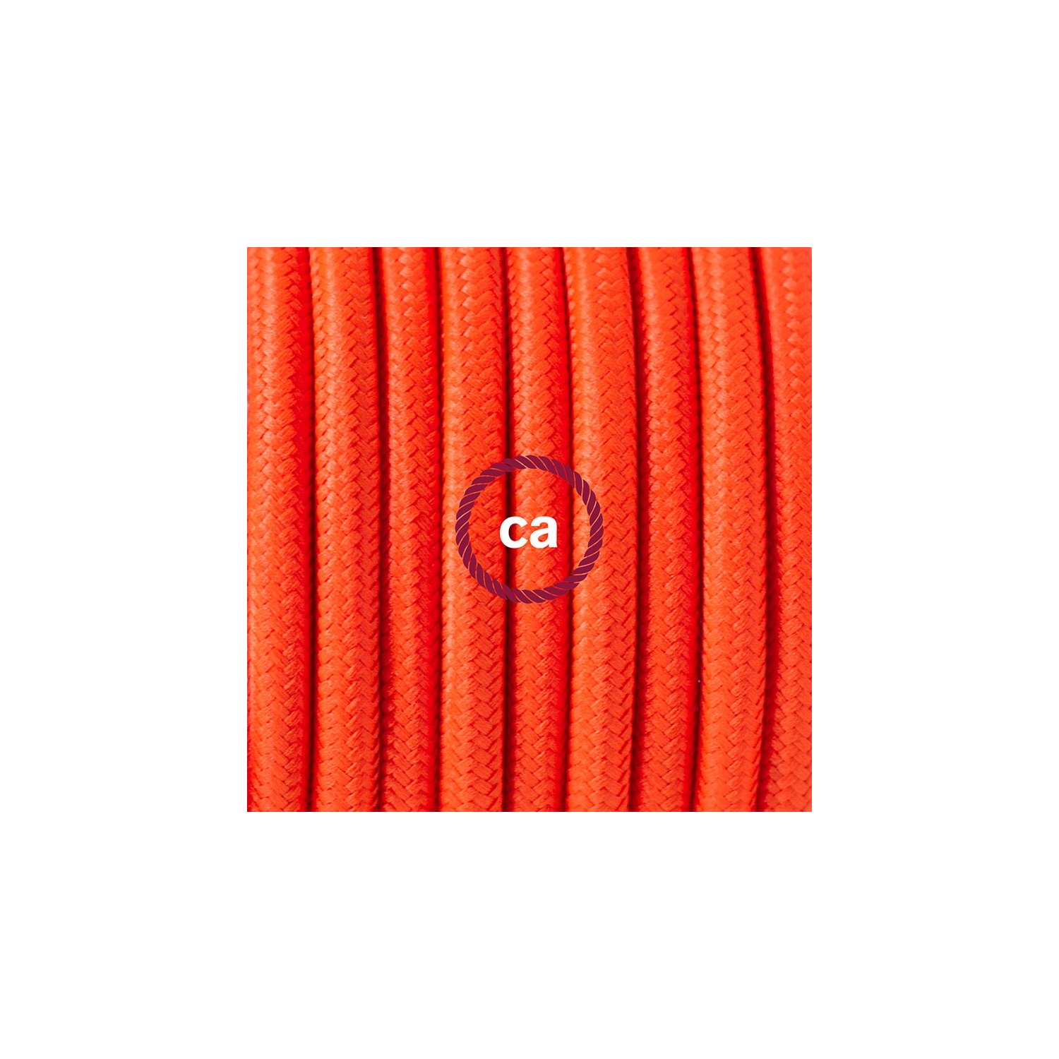 Single Pendant, suspended lamp with Orange Fluo textile cable RF15