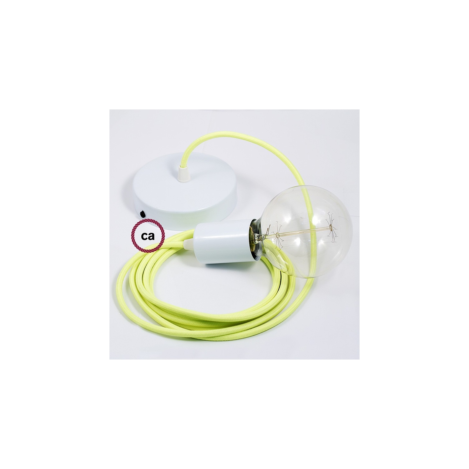 Single Pendant, suspended lamp with Yellow Fluo textile cable RF10