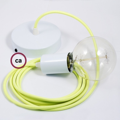 Single Pendant, suspended lamp with Yellow Fluo textile cable RF10