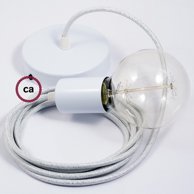 Single Pendant, suspended lamp with Glittering White textile cable RL01