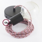 Single Pendant, suspended lamp with Pixel Fuchsia textile cable RX00