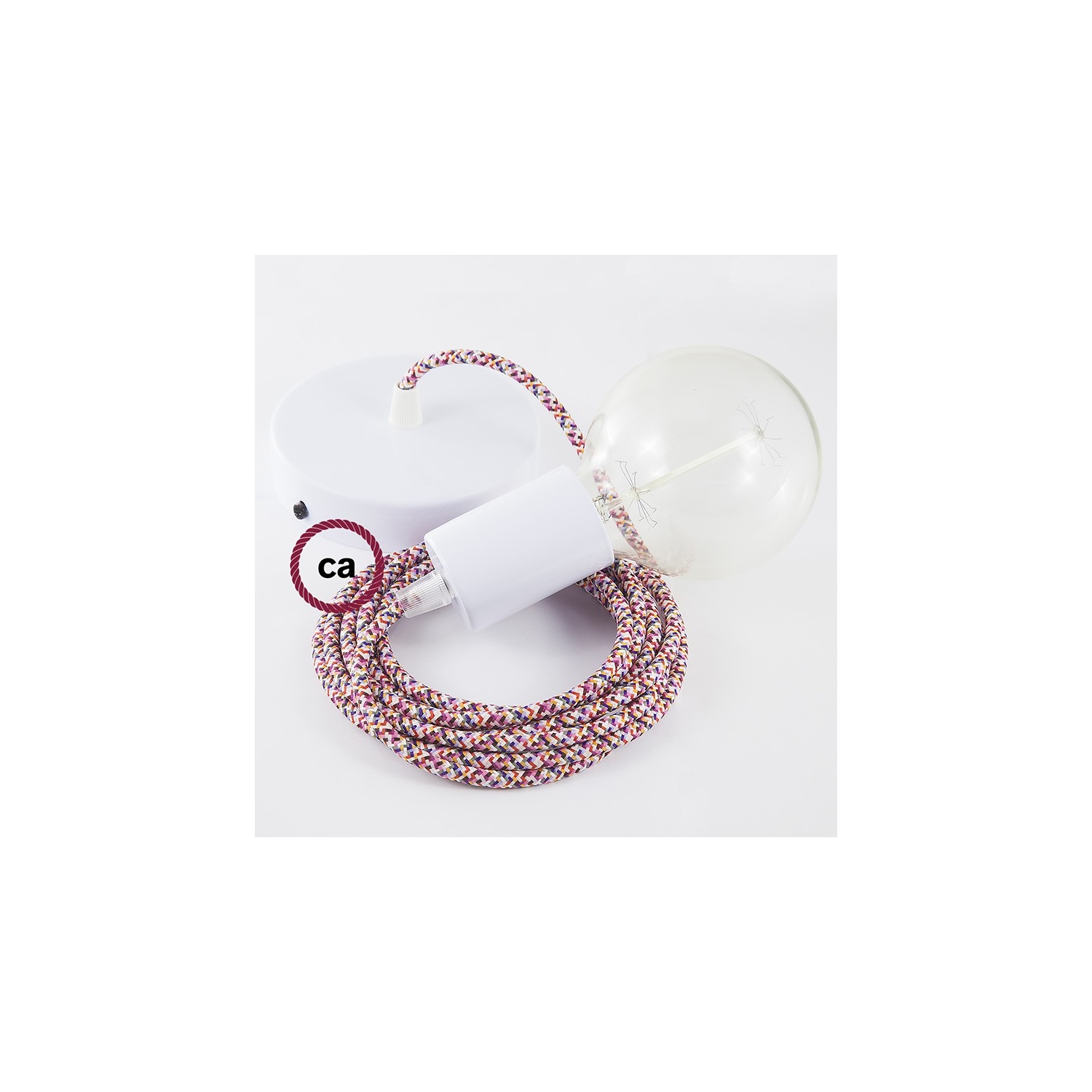 Single Pendant, suspended lamp with Pixel Fuchsia textile cable RX00