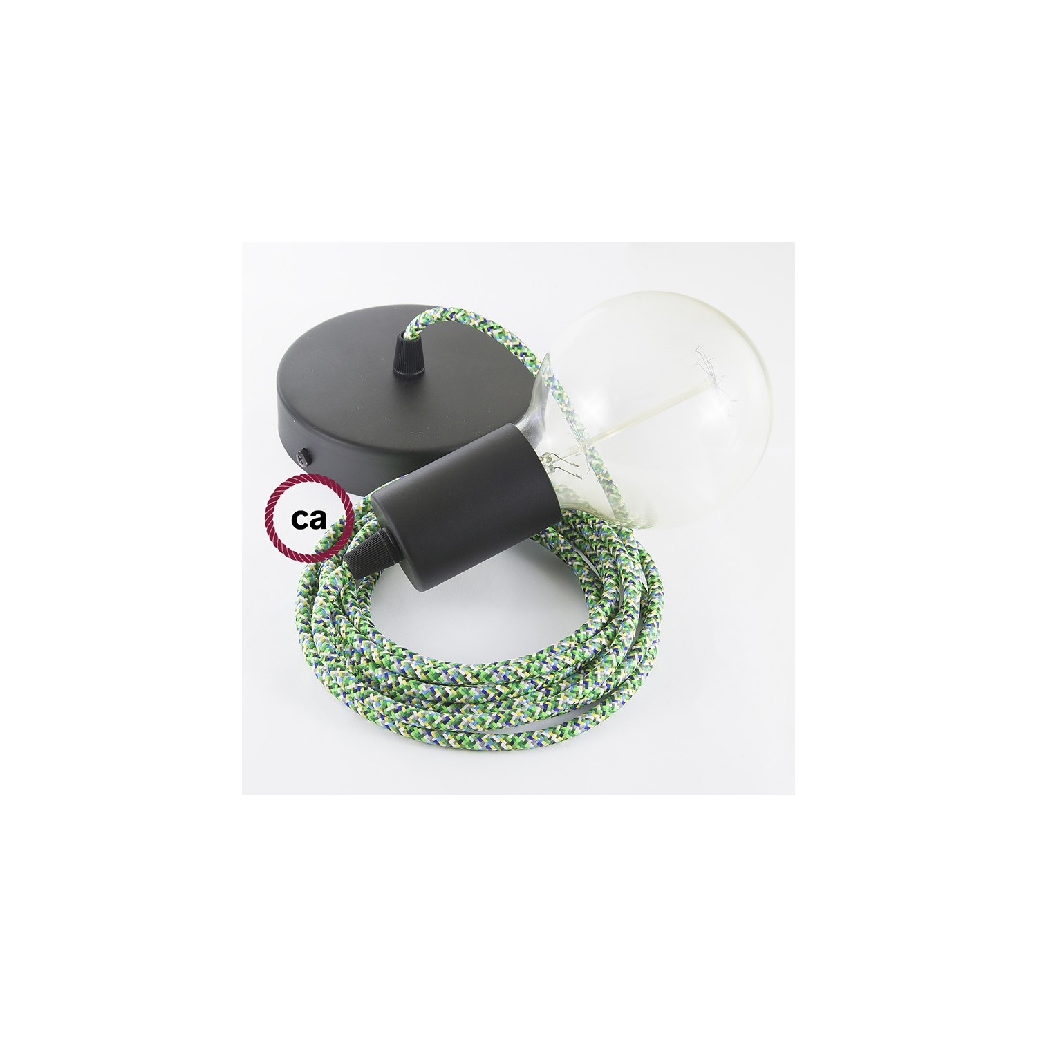 Single Pendant, suspended lamp with Pixel Green textile cable RX05