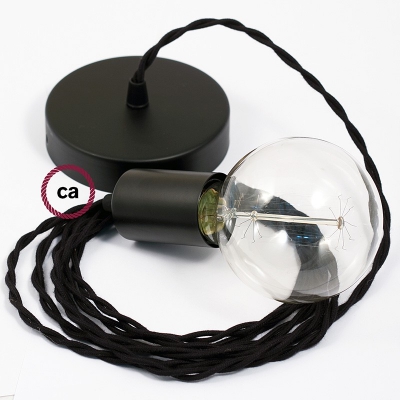 Single Pendant, suspended lamp with Black Cotton textile cable TC04