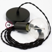 Single Pendant, suspended lamp with Black Cotton textile cable TC04