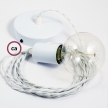Single Pendant, suspended lamp with White Rayon textile cable TM01