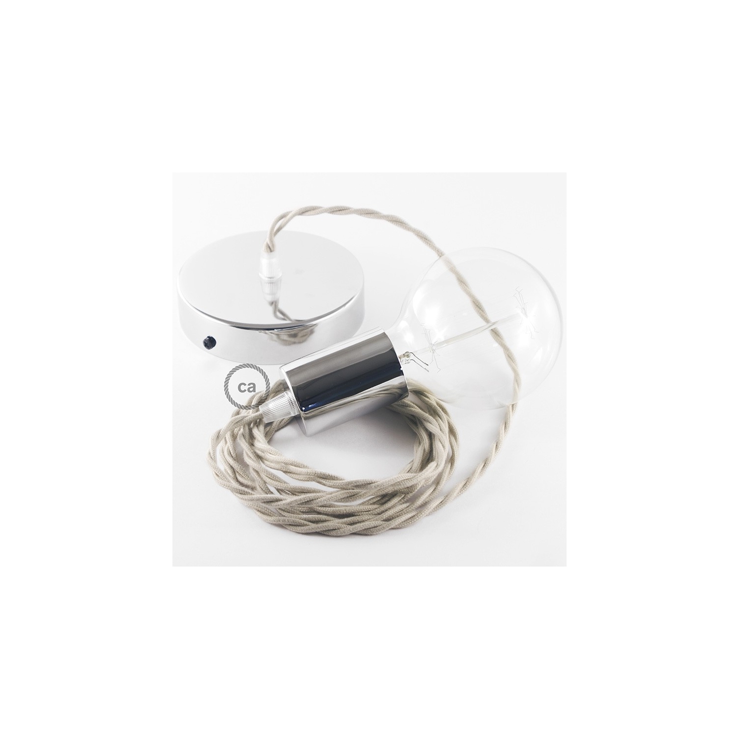 Single Pendant, suspended lamp with Dove Cotton textile cable TC43
