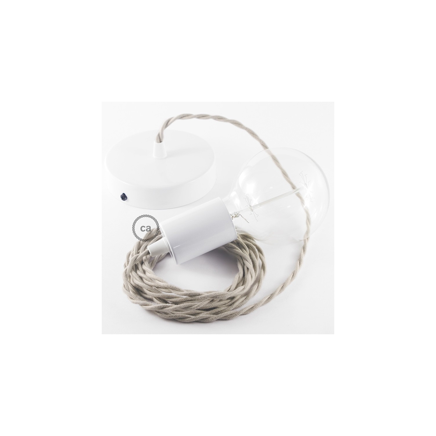 Single Pendant, suspended lamp with Dove Cotton textile cable TC43