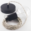 Single Pendant, suspended lamp with Dove Cotton textile cable TC43