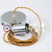 Single Pendant, suspended lamp with Gold Rayon textile cable TM05