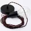 Single Pendant, suspended lamp with Brown Rayon textile cable TM13