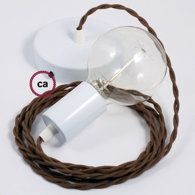 Single Pendant, suspended lamp with Brown Cotton textile cable TC13