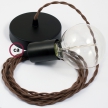 Single Pendant, suspended lamp with Brown Cotton textile cable TC13