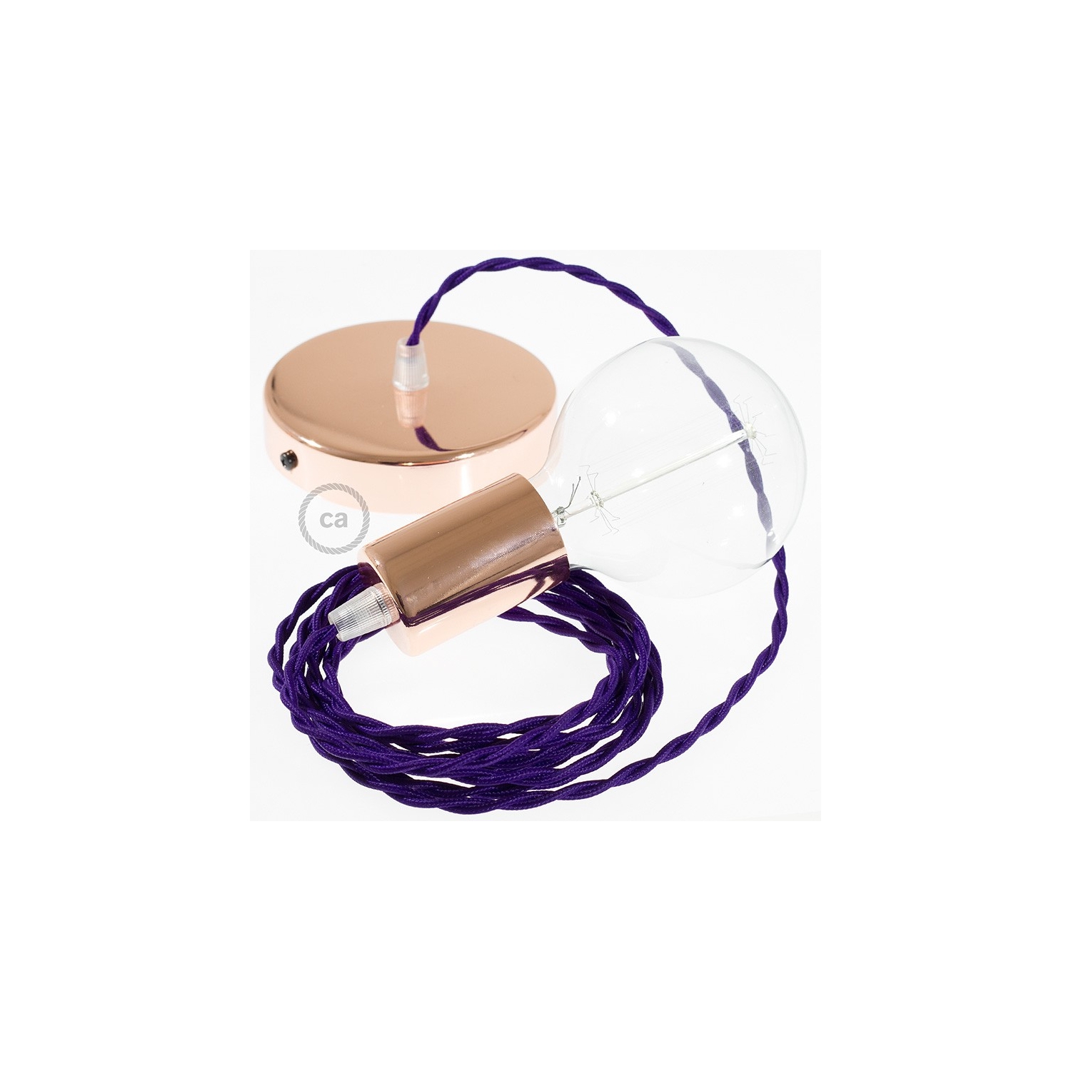 Single Pendant, suspended lamp with Violet Rayon textile cable TM14