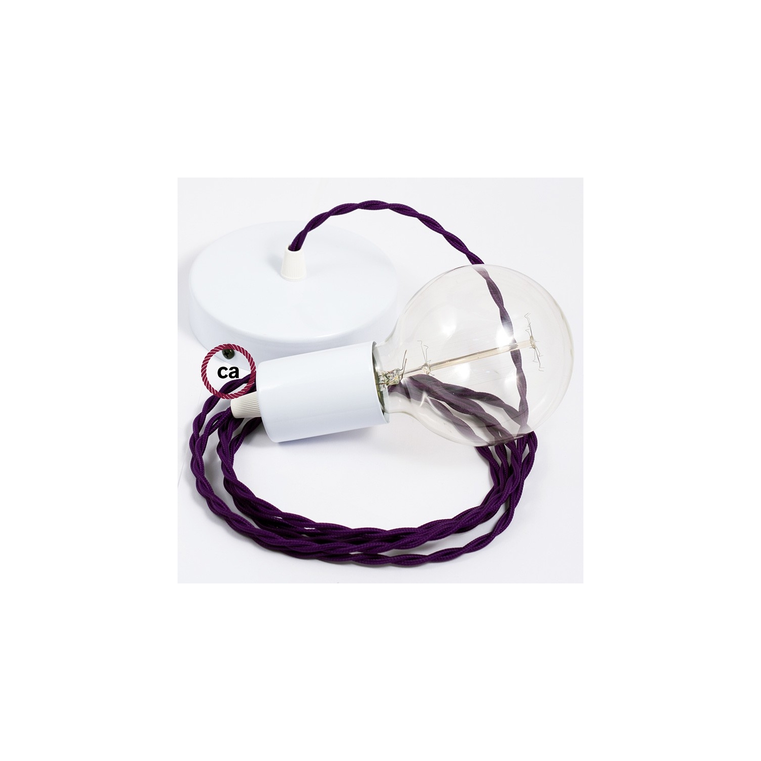 Single Pendant, suspended lamp with Violet Rayon textile cable TM14