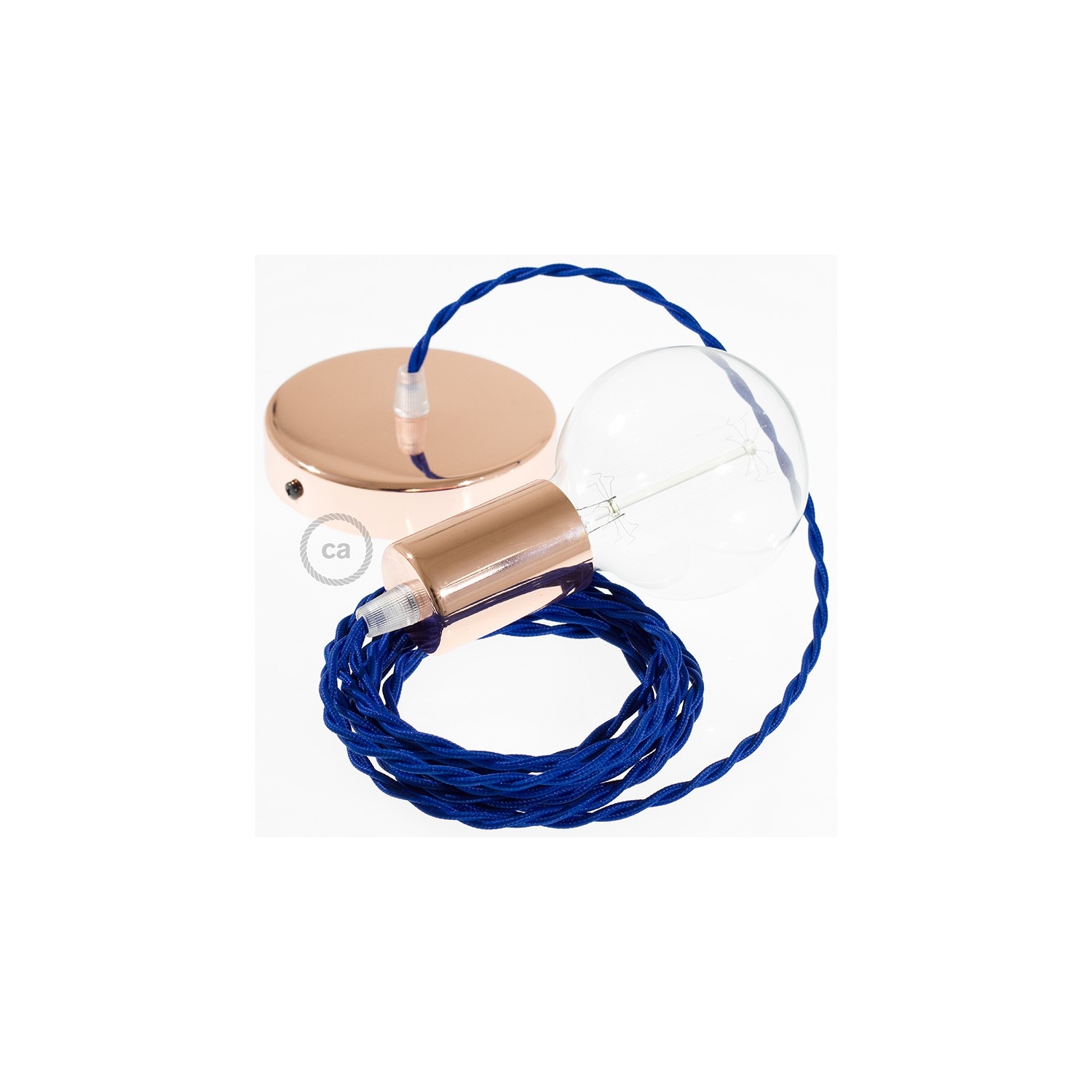 Single Pendant, suspended lamp with Blue Rayon textile cable TM12