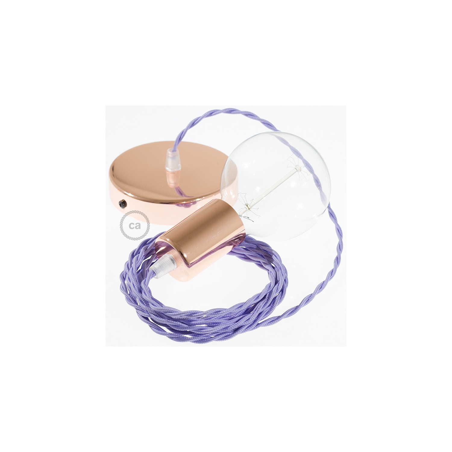 Single Pendant, suspended lamp with Lilac Rayon textile cable TM07