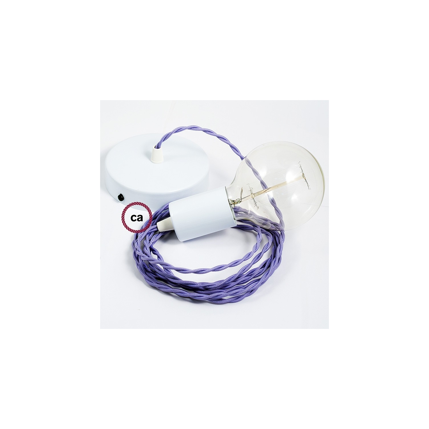 Single Pendant, suspended lamp with Lilac Rayon textile cable TM07