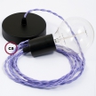 Single Pendant, suspended lamp with Lilac Rayon textile cable TM07