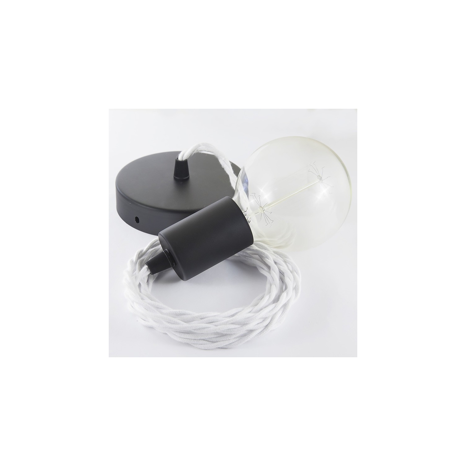 Single Pendant, suspended lamp with White Cotton textile cable TC01