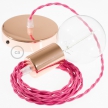 Single Pendant, suspended lamp with Fuchsia Rayon textile cable TM08