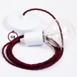 Single Pendant, suspended lamp with Burgundy Rayon textile cable TM19