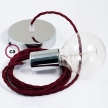 Single Pendant, suspended lamp with Burgundy Rayon textile cable TM19