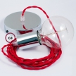 Single Pendant, suspended lamp with Red Rayon textile cable TM09