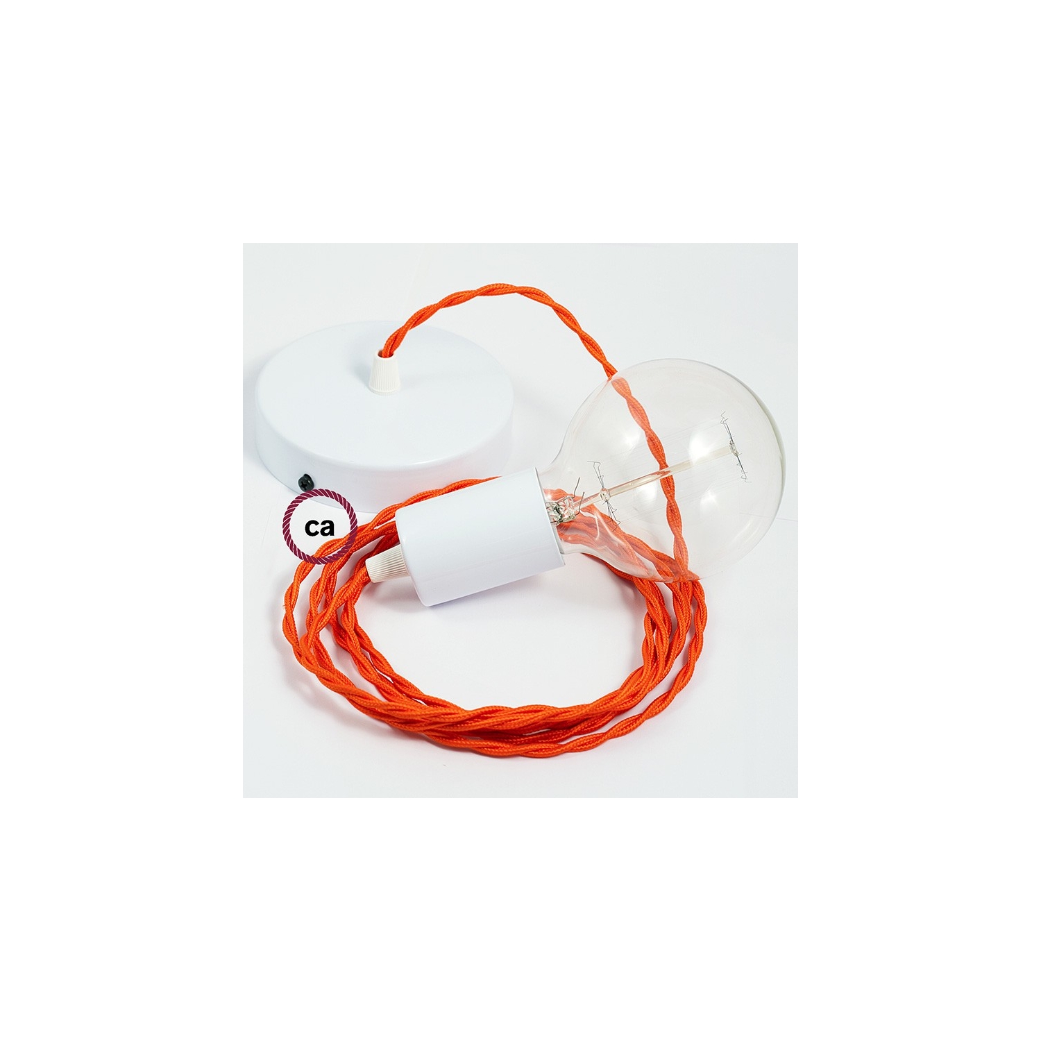 Single Pendant, suspended lamp with Orange Rayon textile cable TM15