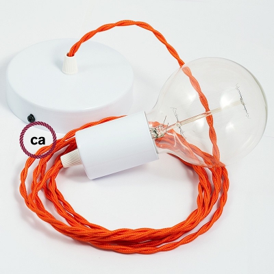 Single Pendant, suspended lamp with Orange Rayon textile cable TM15