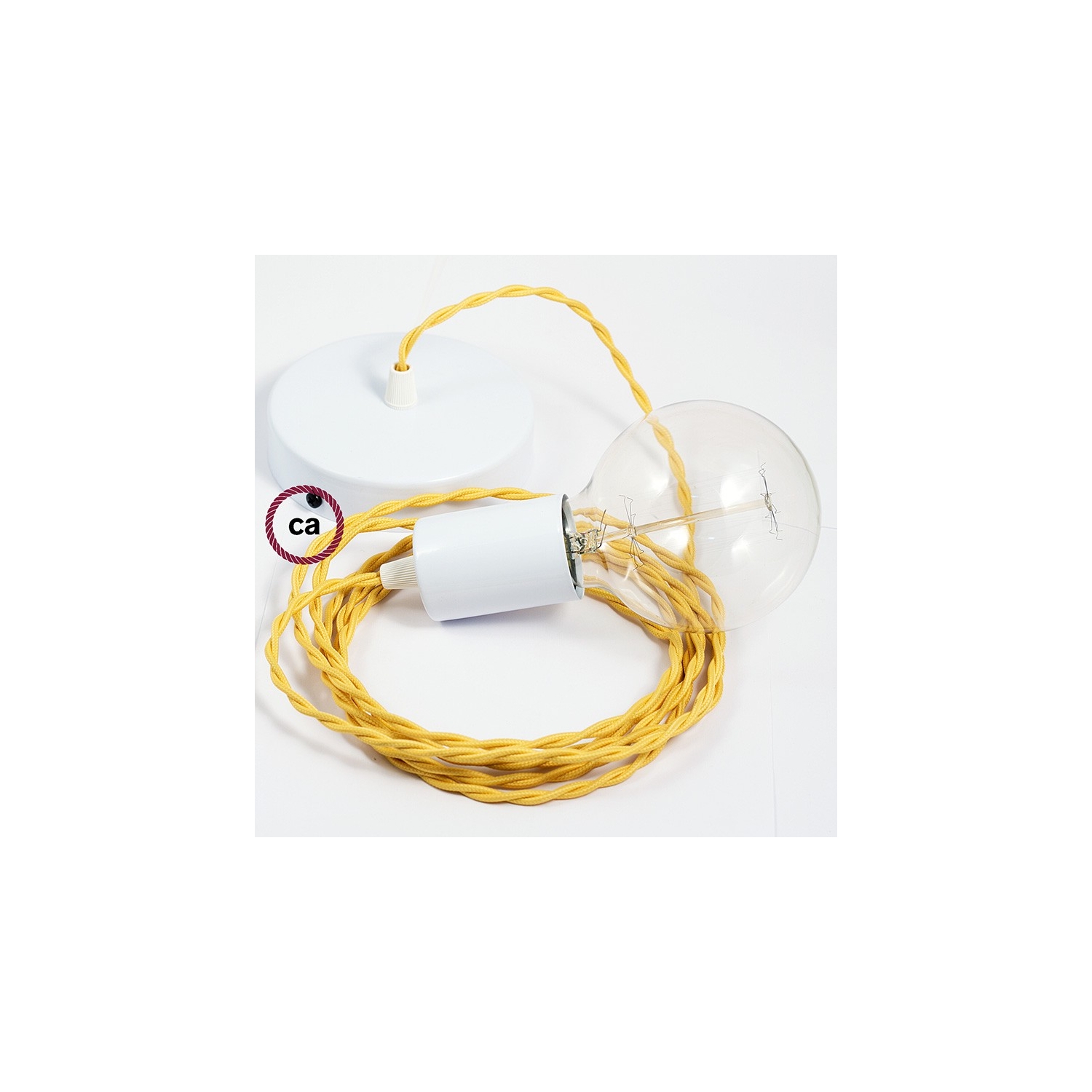 Single Pendant, suspended lamp with Yellow Rayon textile cable TM10