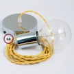 Single Pendant, suspended lamp with Yellow Rayon textile cable TM10
