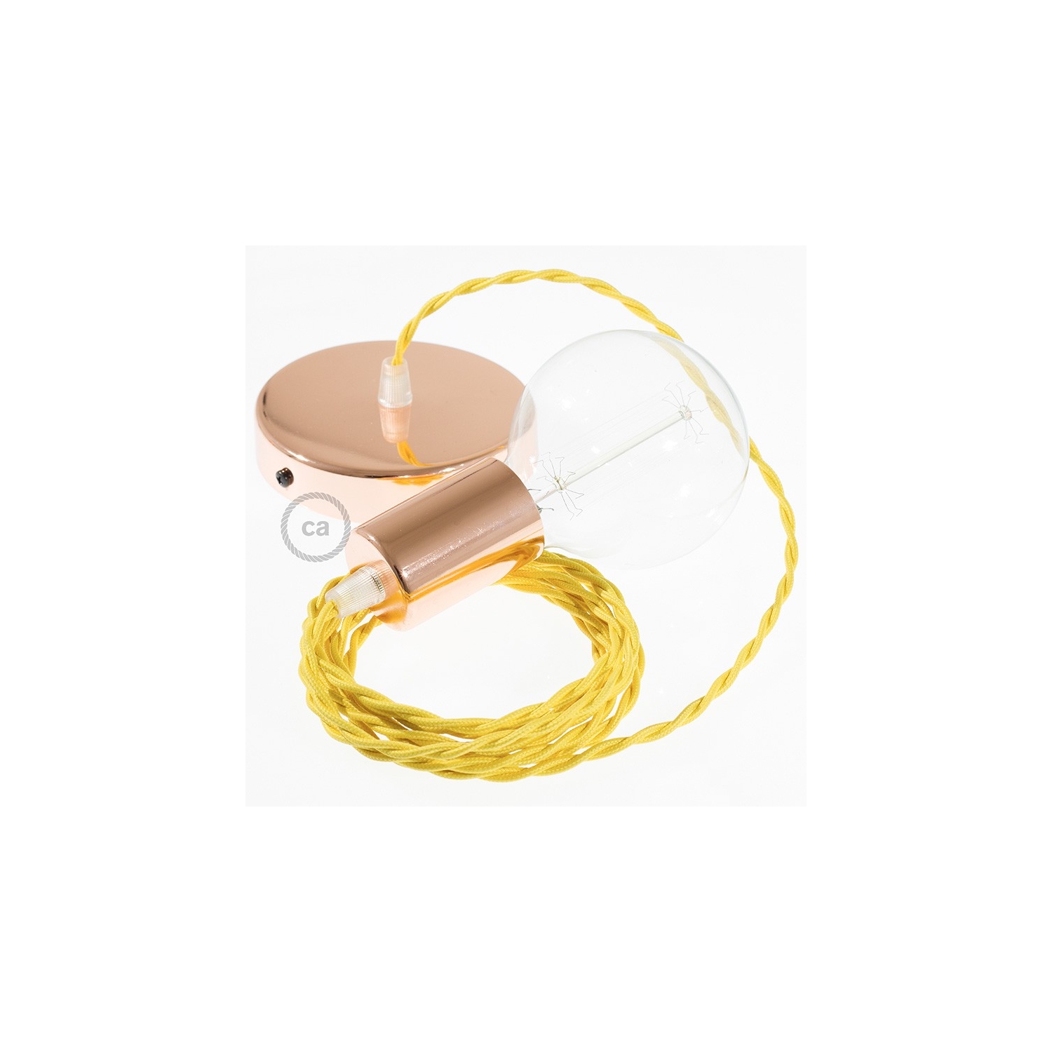 Single Pendant, suspended lamp with Yellow Rayon textile cable TM10