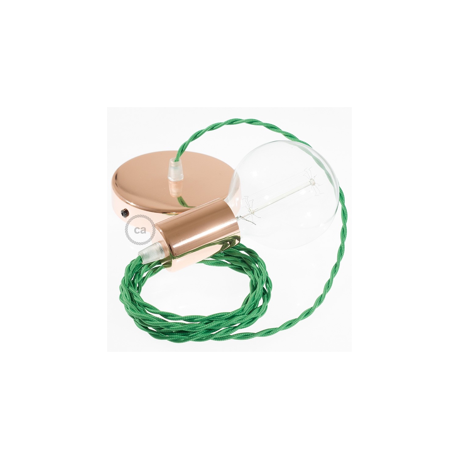 Single Pendant, suspended lamp with Green Rayon textile cable TM06