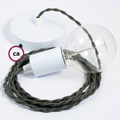 Single Pendant, suspended lamp with Grey Green Cotton textile cable TC63