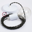 Single Pendant, suspended lamp with Anthracite Natural Linen textile cable TN03