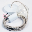 Single Pendant, suspended lamp with Neutral Natural Linen textile cable TN01