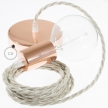 Single Pendant, suspended lamp with Neutral Natural Linen textile cable TN01