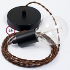 Single Pendant, suspended lamp with Black e Whiskey Rayon textile cable TZ22