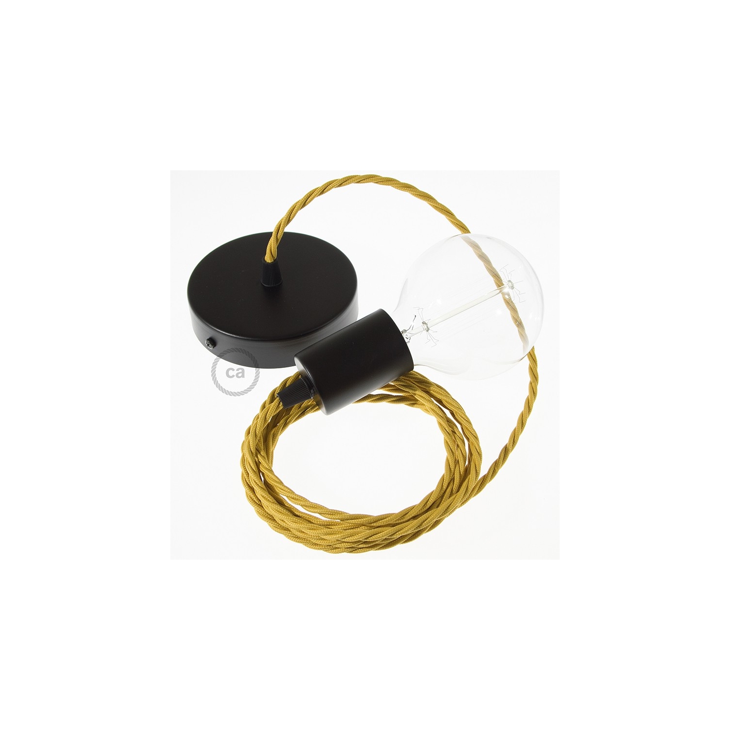 Single Pendant, suspended lamp with Mustard Rayon textile cable TM25