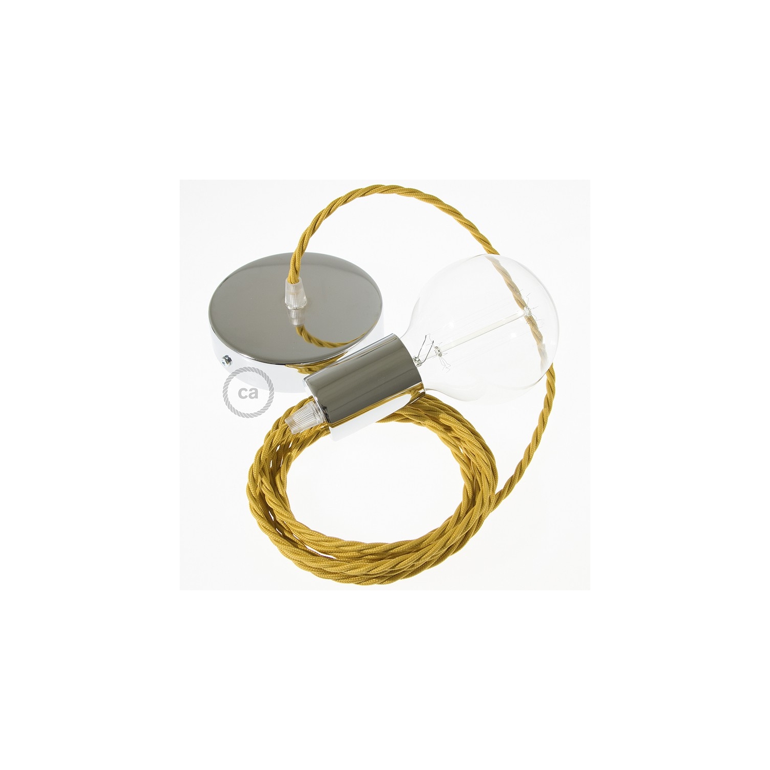 Single Pendant, suspended lamp with Mustard Rayon textile cable TM25