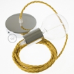 Single Pendant, suspended lamp with Mustard Rayon textile cable TM25