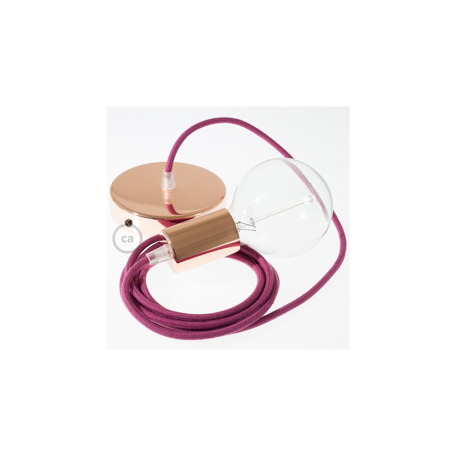 Single Pendant, suspended lamp with Burgundy Cotton textile cable RC32